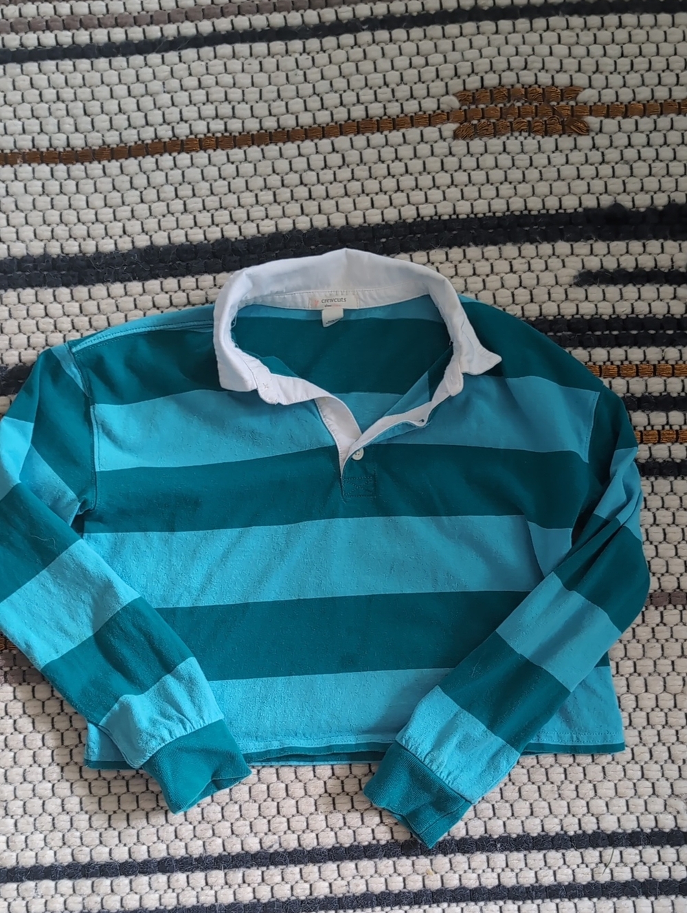 Crewcuts cropped long-Sleeve Rugby Shirt - Teal Stripe